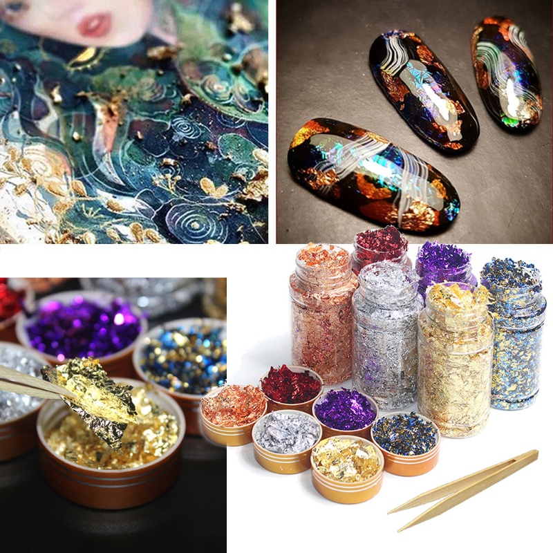 SIY  6 Colors Gold Leaf Gilding Resin Flakes Metallic Foil Flakes Painting Resin Arts