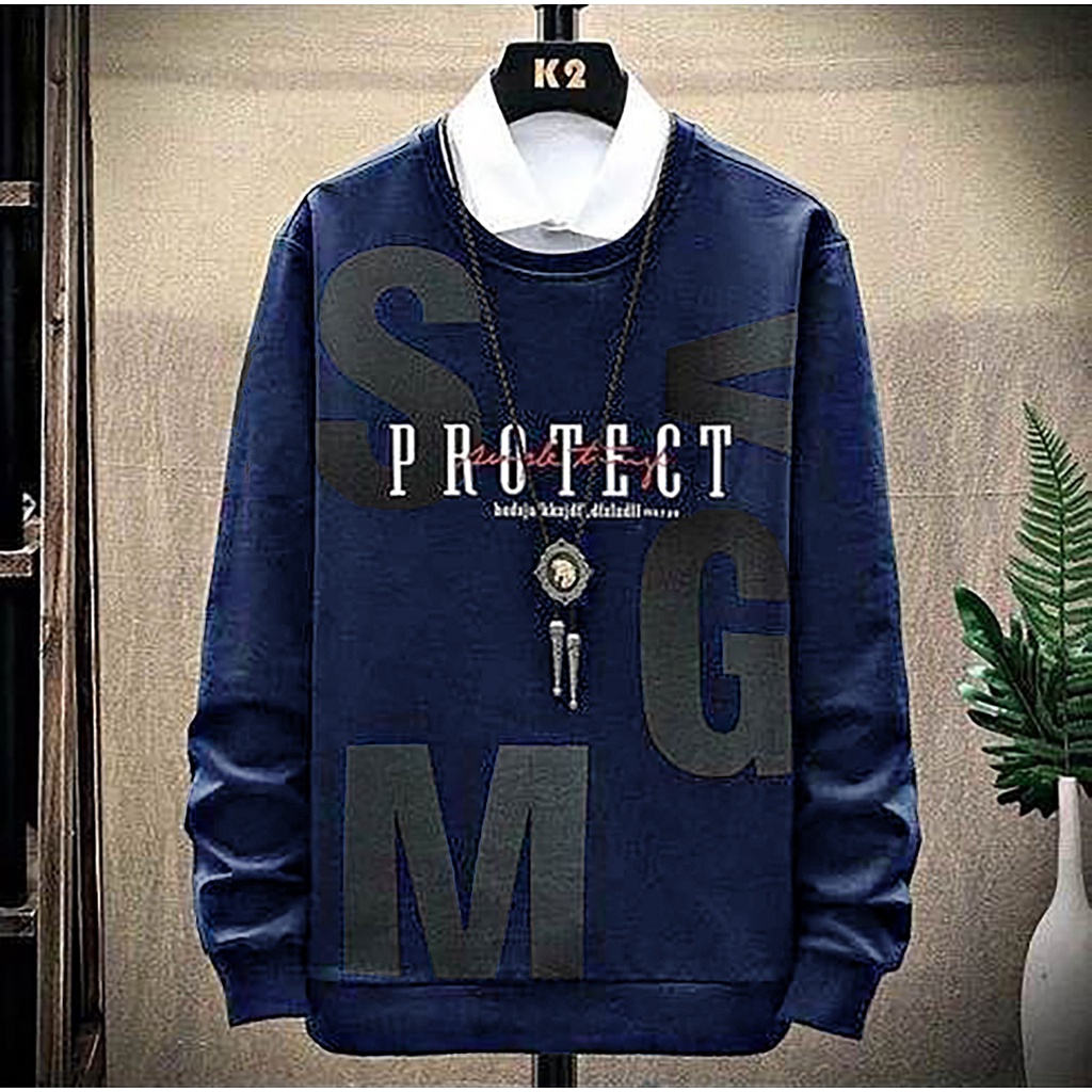 LUVfashion Kaos Model Sweater Prote Lengan Panjang (Pria) Motif Sablon