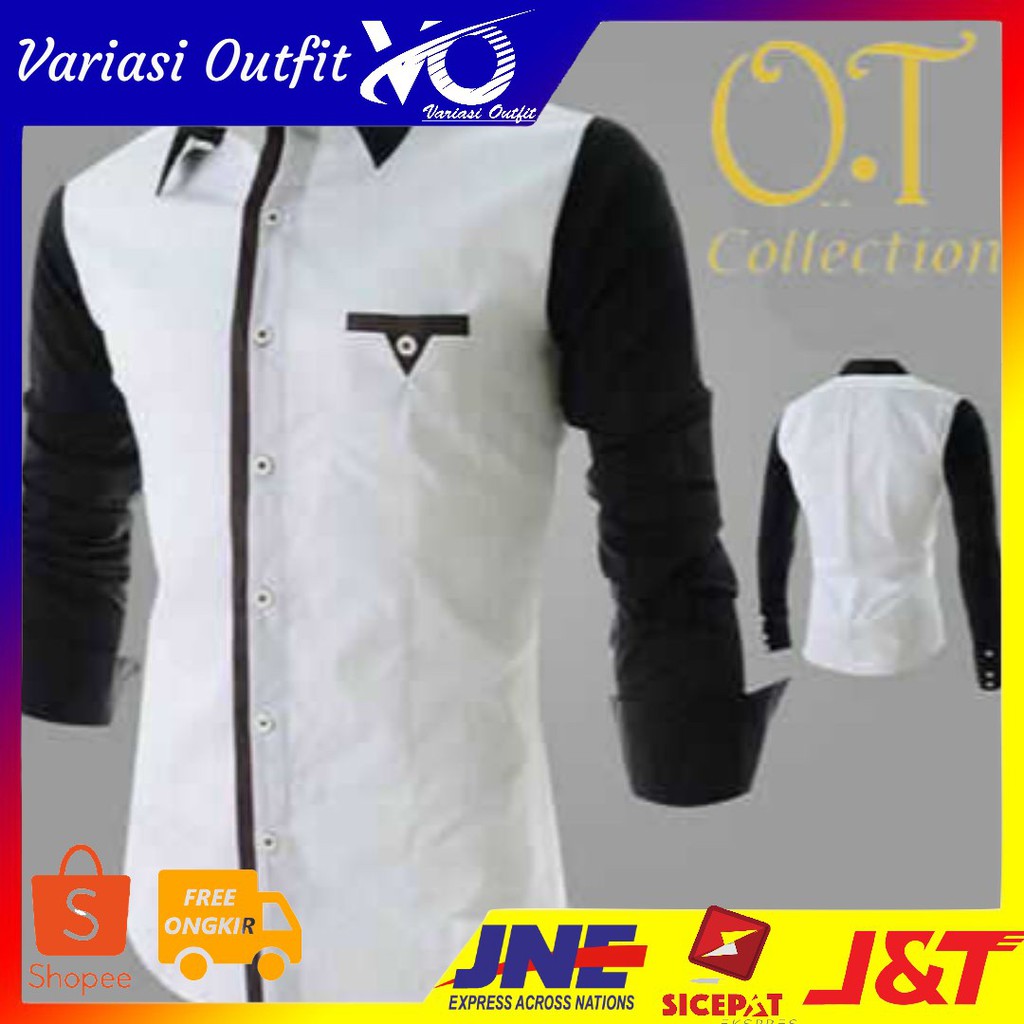 SALE kemeja pria putih combi warna hitam (N355 executive white)