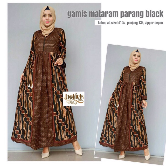 Gamis Parang Black Couple Batik Sarimbit Muslim Kondangan Casual