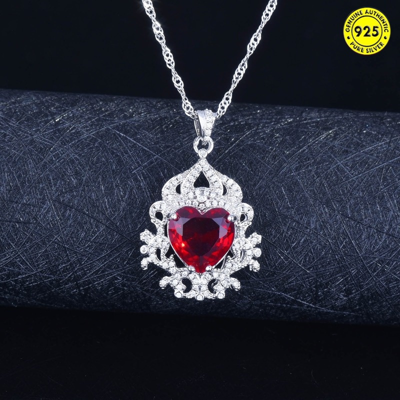 Love Heart-Shaped Ruby Red Tourmaline Pendant Necklace for Women