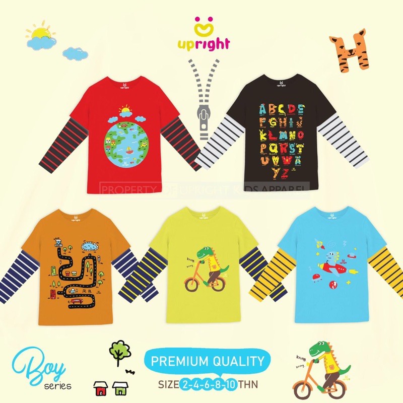 kaos upright for boy kaos raglan  anak usia 1-11 tahun longsleeve mix boy series