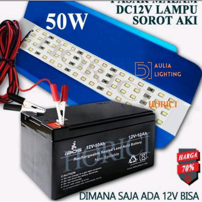 LAMPU SOROT PJU 50W 12V AKI DC KABEL JEPIT TAMAN EMERGENCY GUNUNG HIAS PANCING TUNGSENG JALAN 50 WATT SUPER TERANG DARURAT PORTABLE