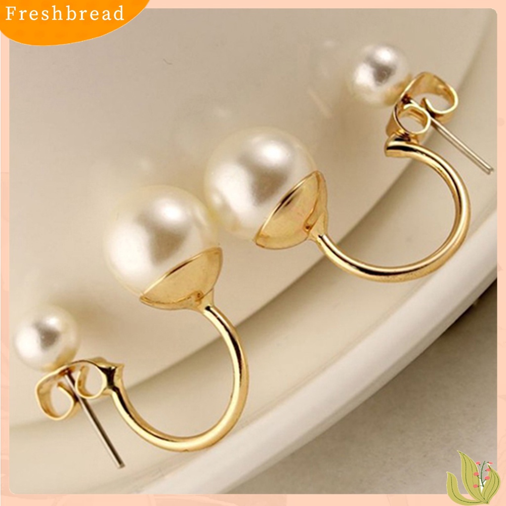 Fresh| 1 Pasang Anting Stud Mutiara Tiruan Ganda Bahan Alloy Untuk Wanita