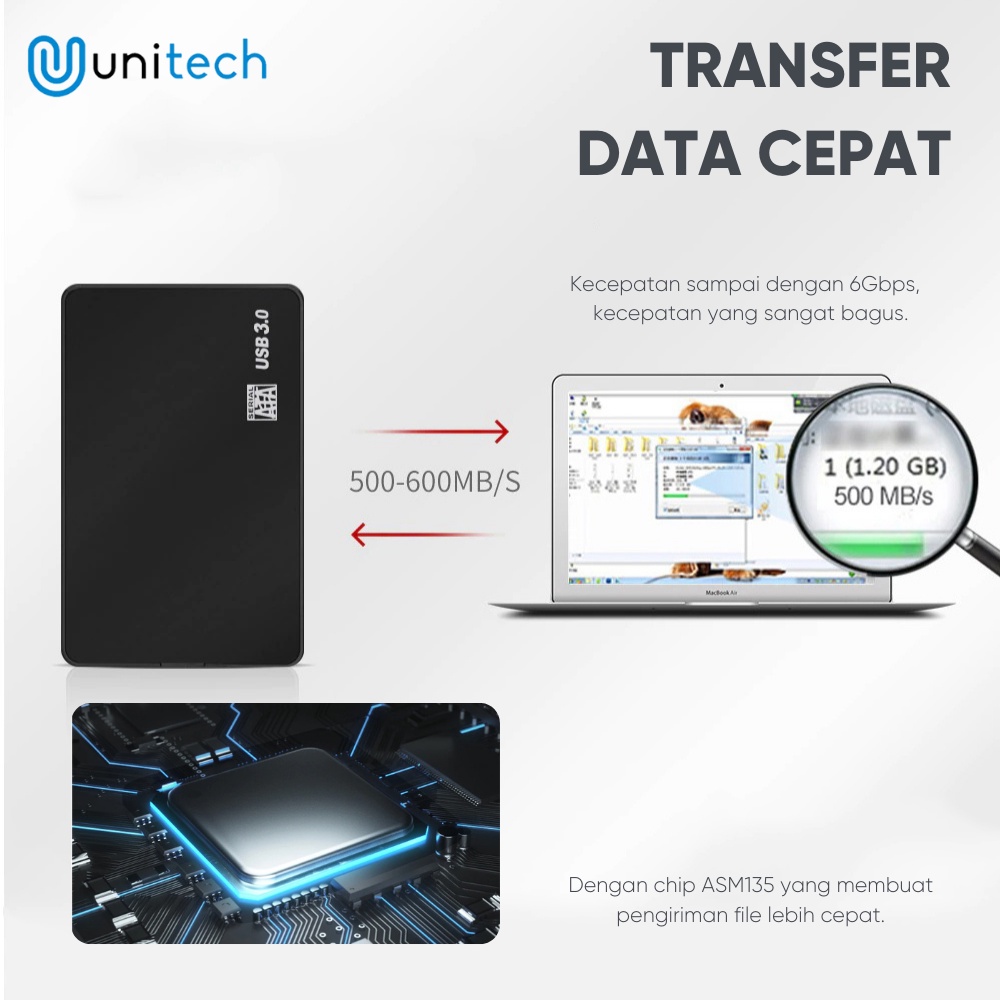 Unitech Casing External Harddisk HDD Enclosure 2.5 inch Sata USB 3.0 - Colourfull