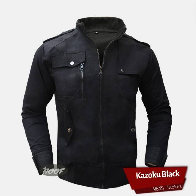 JAKET PRIA KAZOKU BLACK - Jaket Hitam Cowok Casual Keren Korean Style Cocok Bermotor Sehari Hari