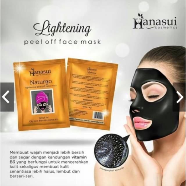 Hanasui Naturgo Lightening Peel Off Black Face Mask 10gr - Masker Wajah Hitam Pencerah Muka Penghilang Komedo