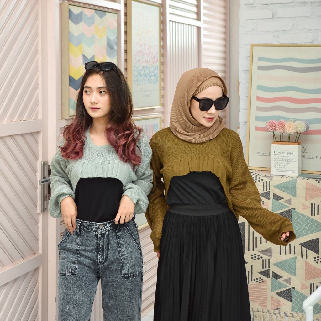 Yumie moon Rajut Wanita Luaran - Sweater Rajut Wanita Kekinian Belah Tengah - Rajut Cardie Yumie moo