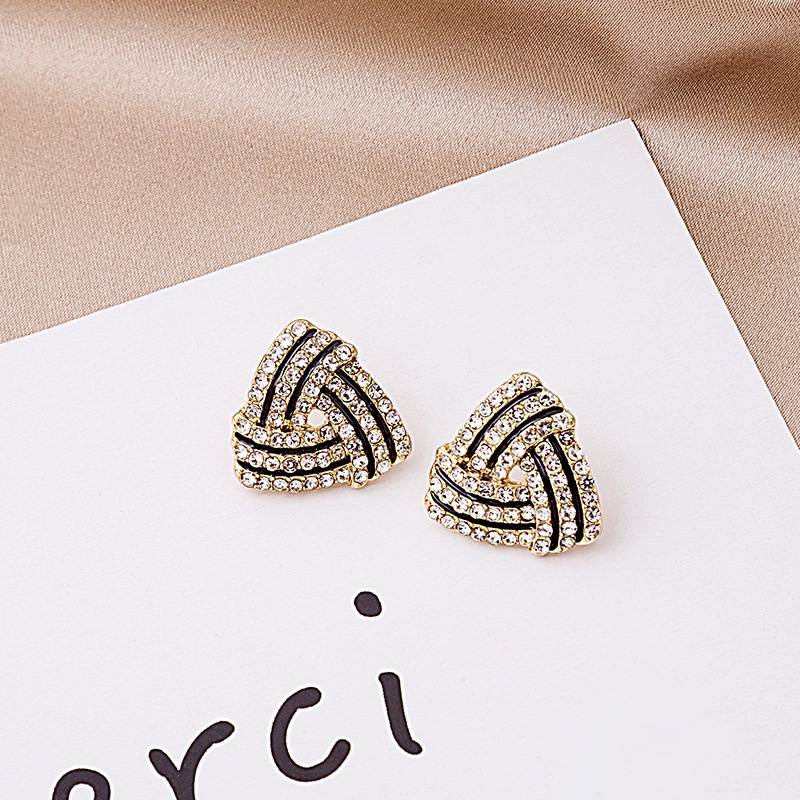 Anting stud 925 silver needle Bentuk Segitiga Geometris Aksen Berlian