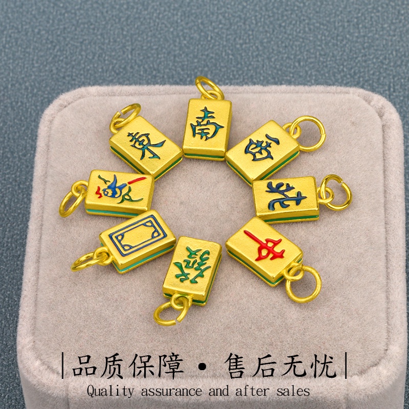 Kalung Emas Asli Kadar 375 Dengan Liontin Mahjong 3D Gaya Cina