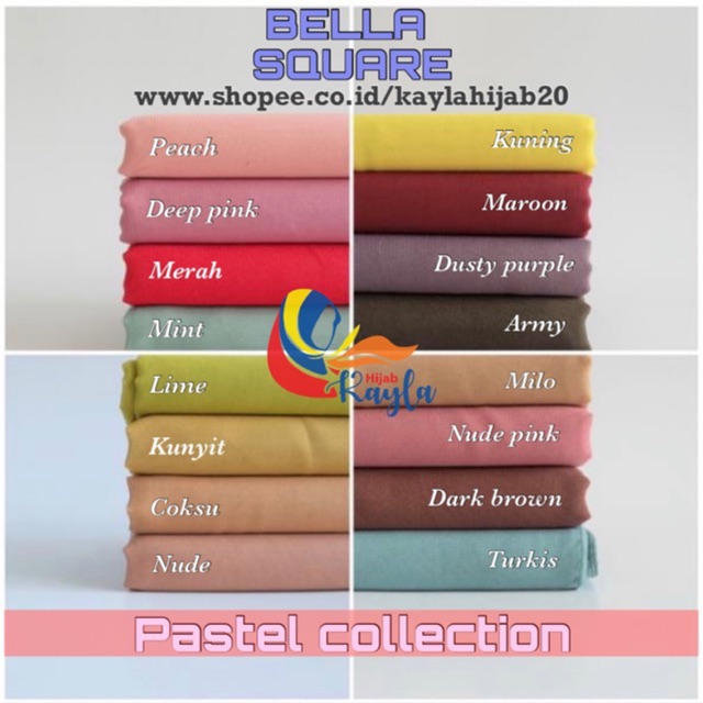Hijab segi empat bella Square Soft pastel collection 