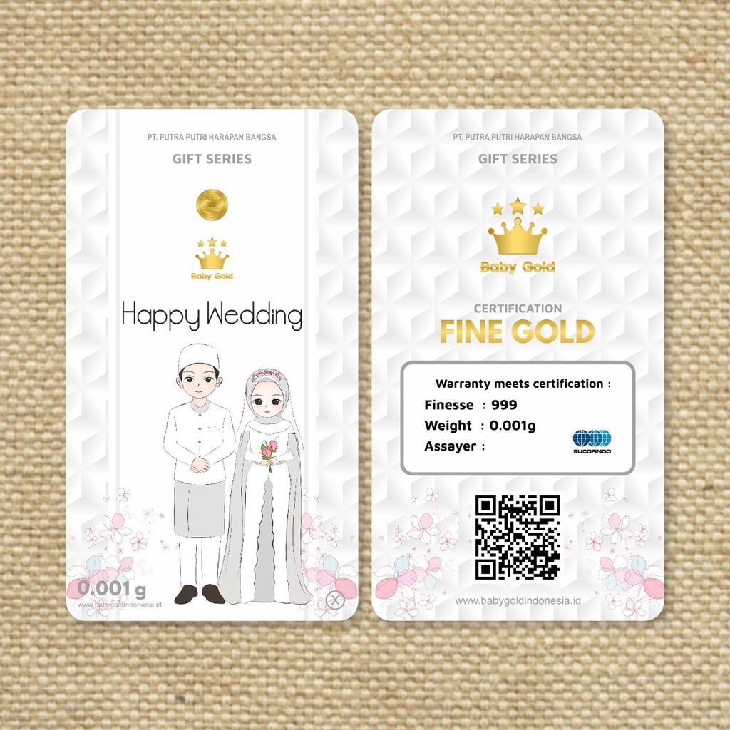Gift Series 0.001 0.002 0.005 Emas Mini Logam Mulia 24 Karat Babygold Minigold Kado Hadiah Birthday Party Wedding Day Bouquet bucket buket Congratulation ThankYou Terimakasih-BG HWD Couple Putih