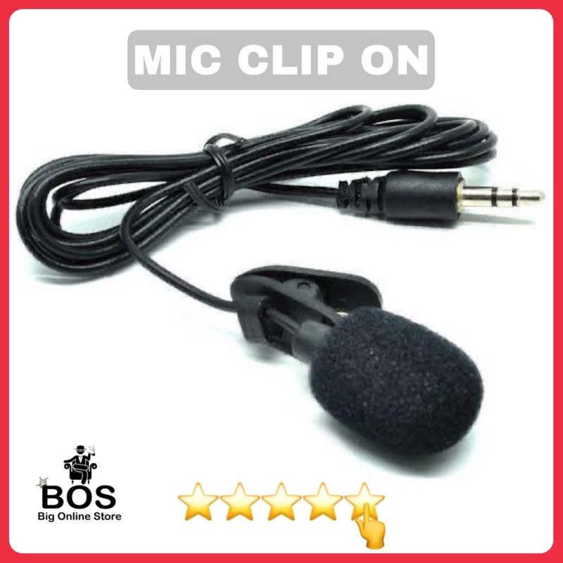 BOS - MIC CLIP ON | 3.5mm Jack Microphone for Youtuber with Clip On Mic 2Garis for Vlogger Vlog