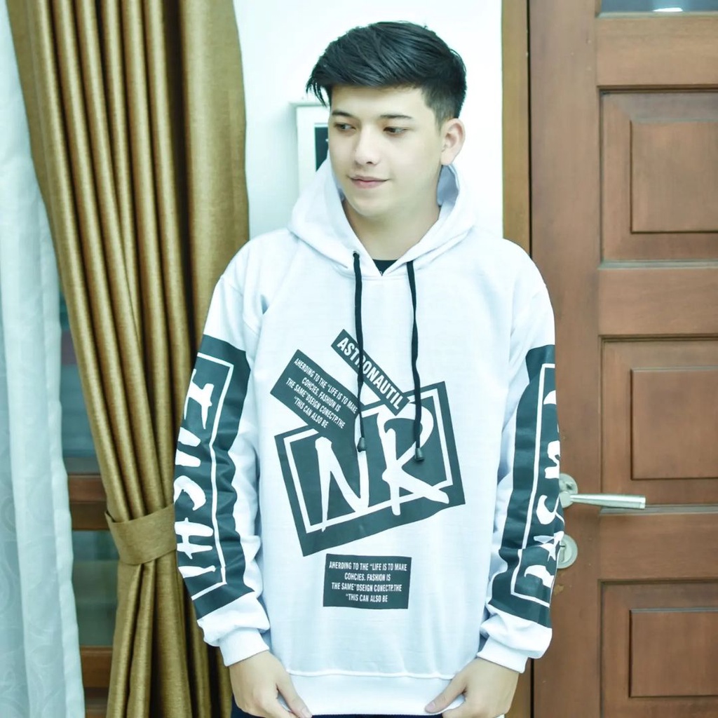 Hoodie Pria Trendy NR White Bahan Pleece Terbaru Korean Style