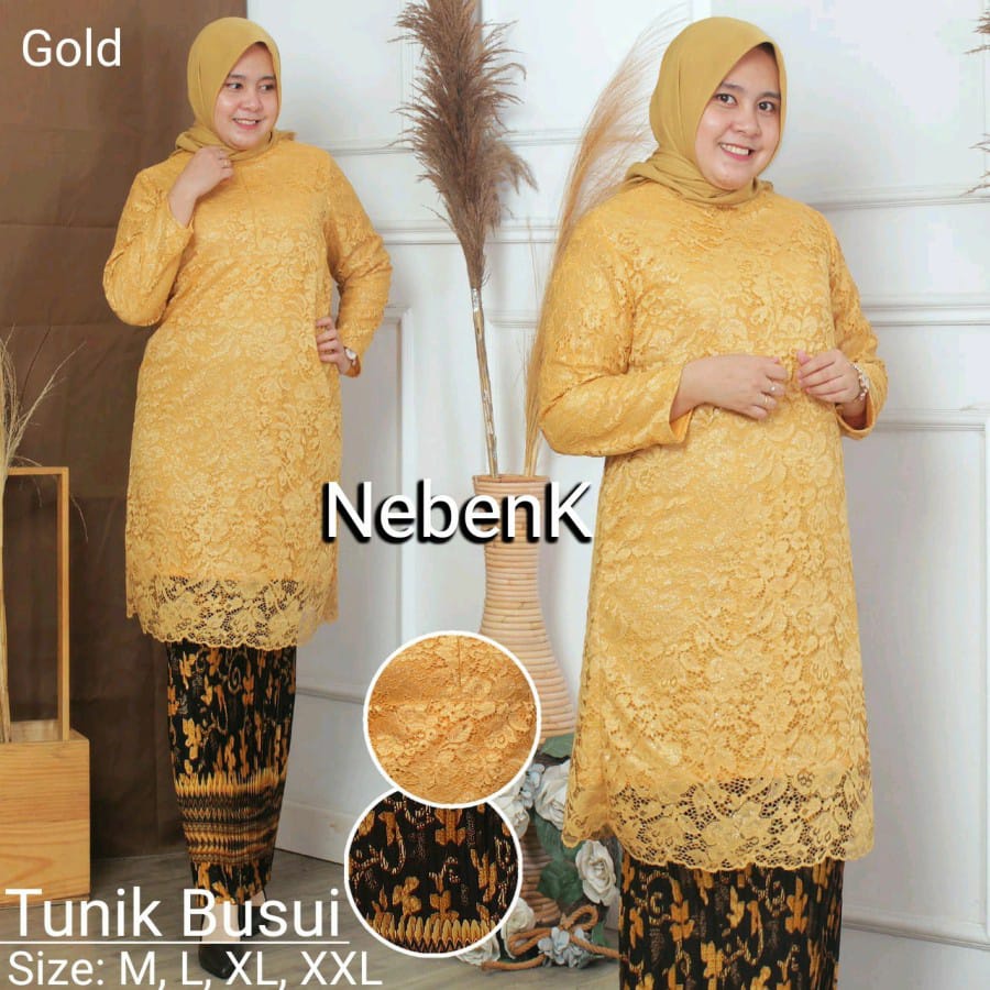 Setelan kebaya brokat tunik set rok plisket maxy skirlt / setelan kebaya tunik / kebaya dahlia / kebaya murah ABU