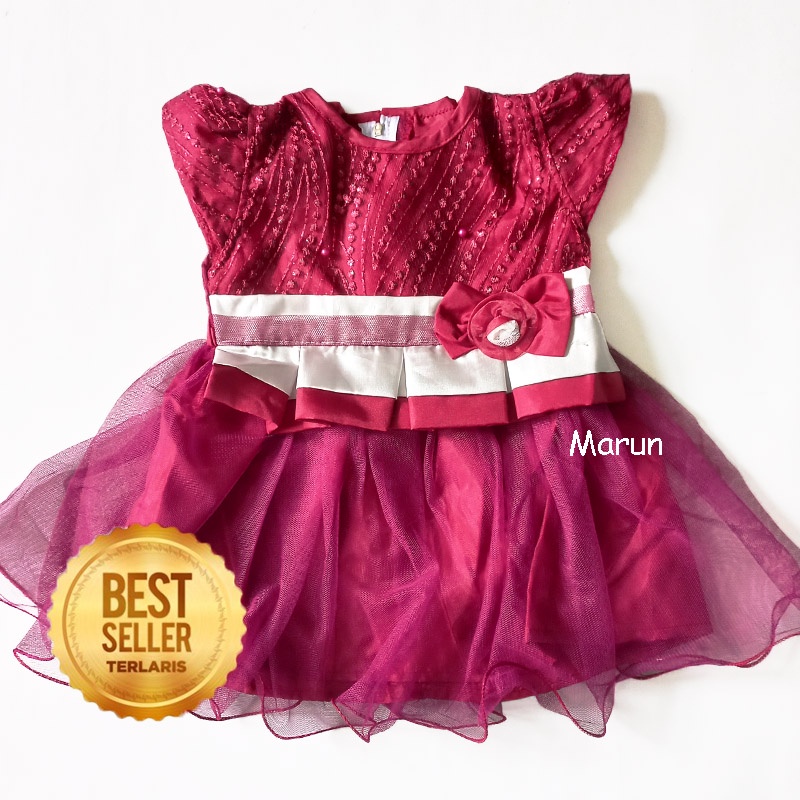 Baju Bayi Perempuan 6 12 Bulan Dress Ulang Tahun Bayi Cewe NewBorn Gaun Pesta Bahan Brukat KA105