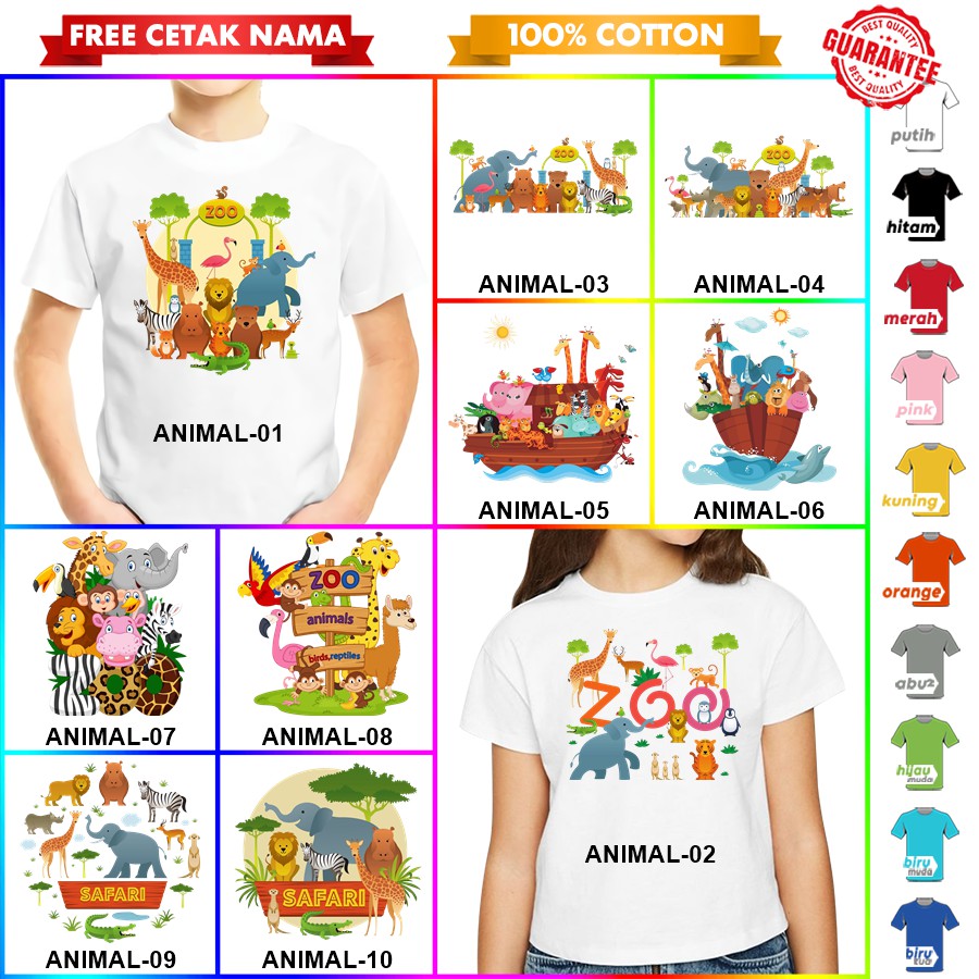 [FREE NAMA!!] Baju Kaos ANAK DAN DEWASA ANIMAL ZOO SAFARI BANYAK MOTIF