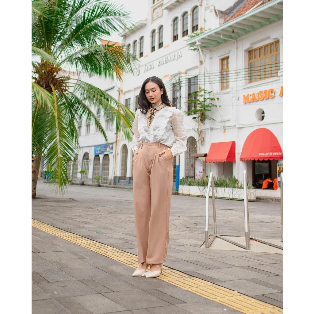 Celana Kulot Highwaist Jumbo Anti Kusut - Loose Pants Trousers - Celana Anti Kusut