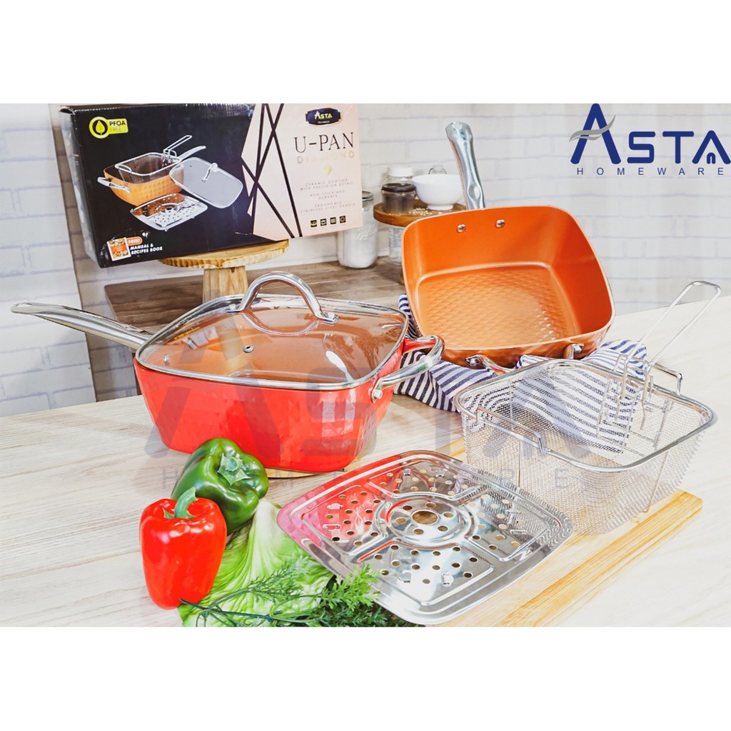 Panci Set Kotak - Panci Persegi - Square Pan With Lid 24 CM 6 IN 1 Asta U-Pan Diamond ASUP 01