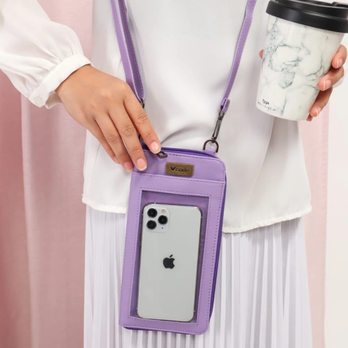 MURAH dompet hp transparan | Dompet Phonecase Tali Selempang Abee Case - Ungu