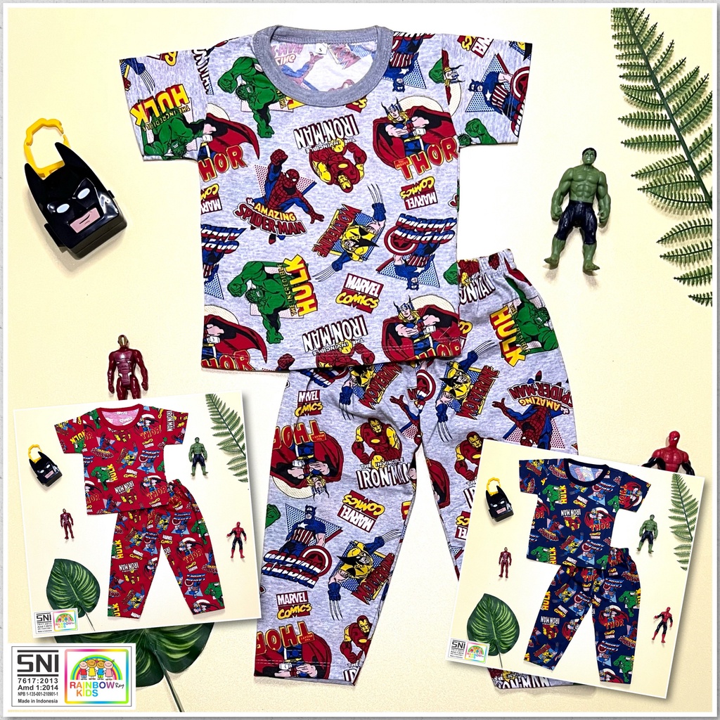 RAINBOW SETELAN / SET BAJU ANAK COWOK / CEWEK UNISEX CELANA PANJANG CP 1-8 TAHUN FULLPRINT SUPERHERO &quot;PART 2&quot;