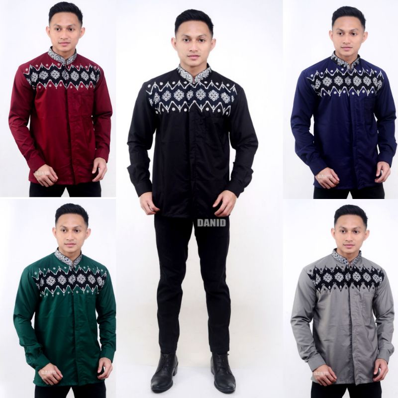 (size Baju koko pria Bordir )dada koko kombinasi Putih Emas Perak batikjaguar doby baju koko santri 