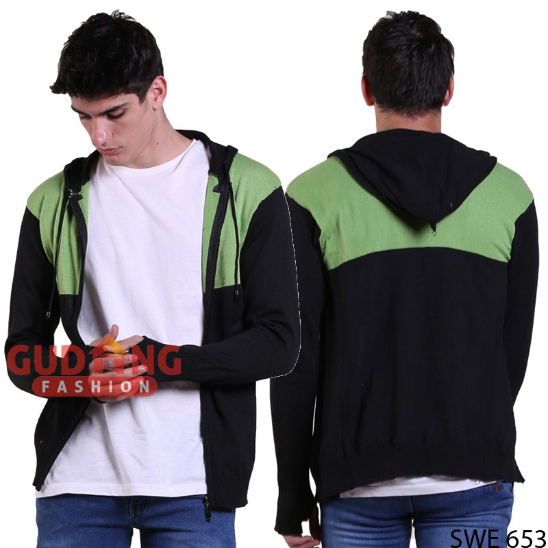 Jaket Rajut Hitam Hijau - SWE 653
