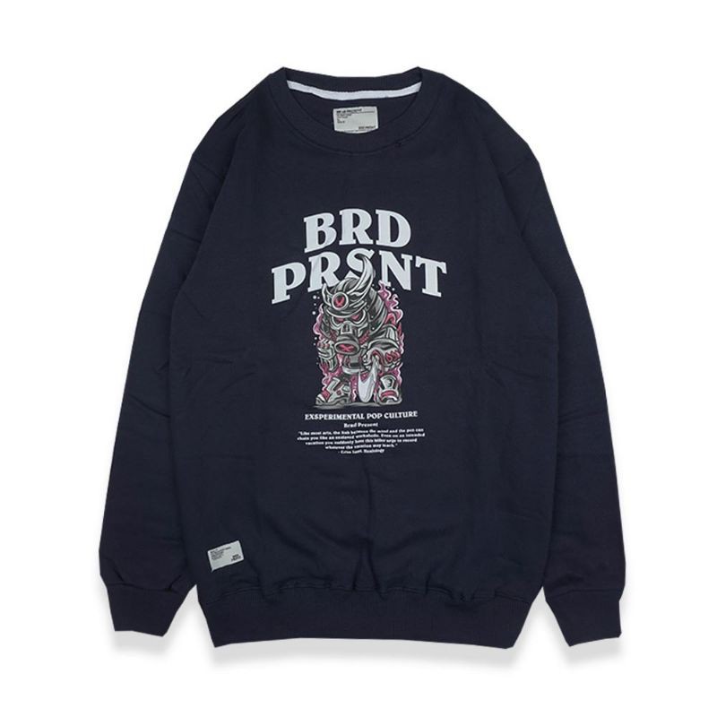 BRAD PRESENT ORIGINAL Sweater Crewneck Sweatshirt cowok navy with word art seri criss jami D2351