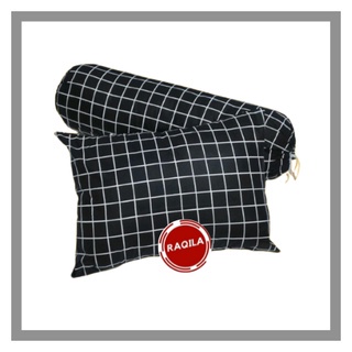 Sarung bantal &amp; sarung guling motif Terlaris Kotak &amp; Emily hitam/abu/putih/biru