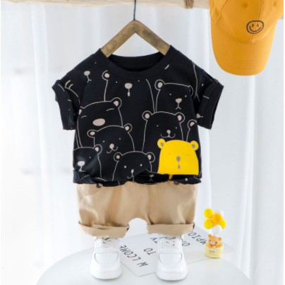 LittleAaron SET METRO POLAR BEAR EBV Setelan Kemeja Bayi Laki-laki Lengan Pendek