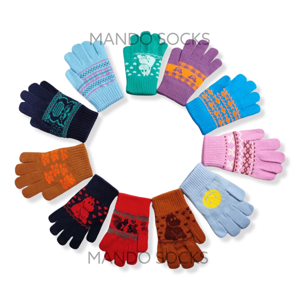 Sarung tangan anak rajut tebal motif