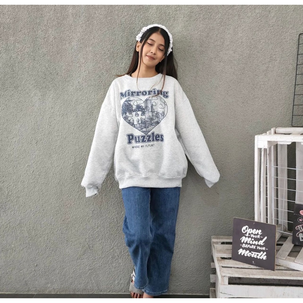 Sweater Oversize Wanita Mirroring Puzzles XXL LD 130