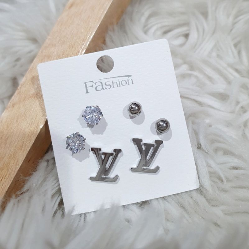 Anting Titanium Rosegold Anting Titanium set 1 kap isi 3pasang anting Premium Quality Anti karat Anti alergi Motif eLv Anting Stainless steel ori 901