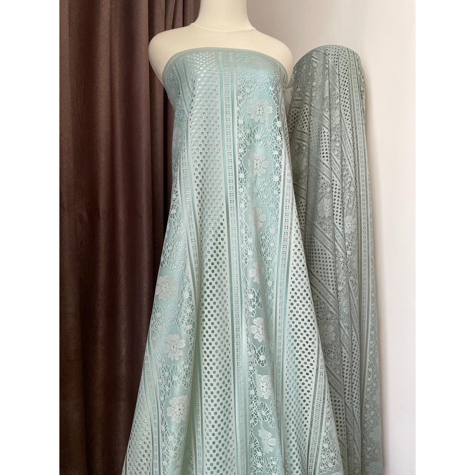 Bahan Kain Brokat Brukat Lace Royal Vintage Warna Hijau Pastel Green tea