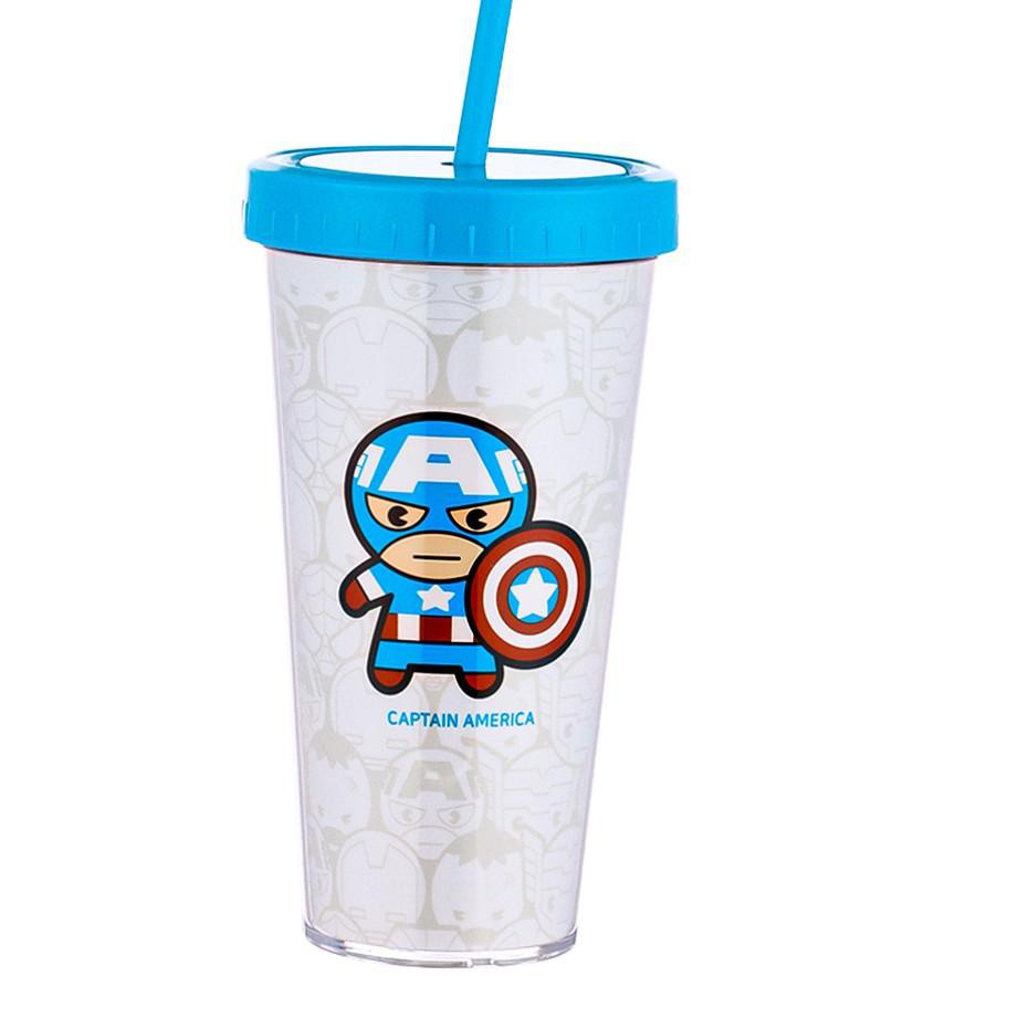 MINISO Marvel Botol cartoon series plastic cup Minum Tumbler Tempat Air Minum Sedotan Straw 420ml