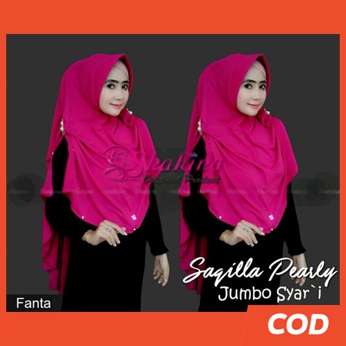 Hijab Khimar Syari Pearly Jumbo Jersey Premium Kekinian