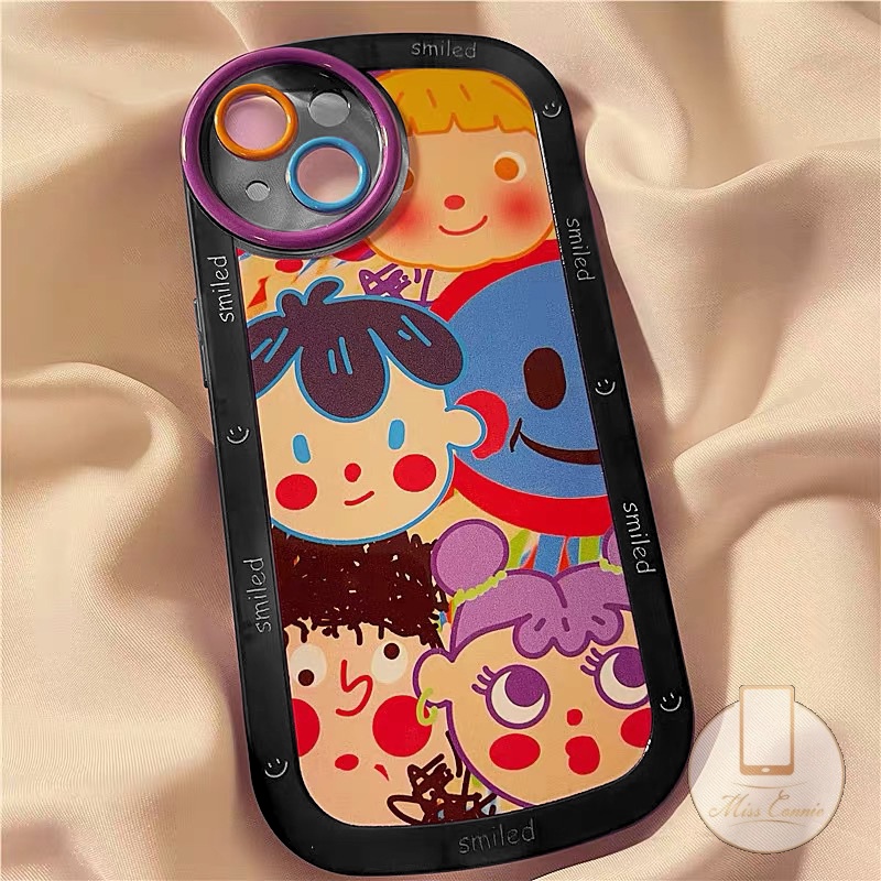 IPHONE Casing Soft Case Kompatibel Untuk Iphone11 7Plus 8Plus XR 13 12 11 14 Pro MAX 7 8 6 6s Plus X XS MAX SE 2020grafiti Kartun Lucu Anak-Anak Lovely Smiled Roound Lens TPU Shockproof Case