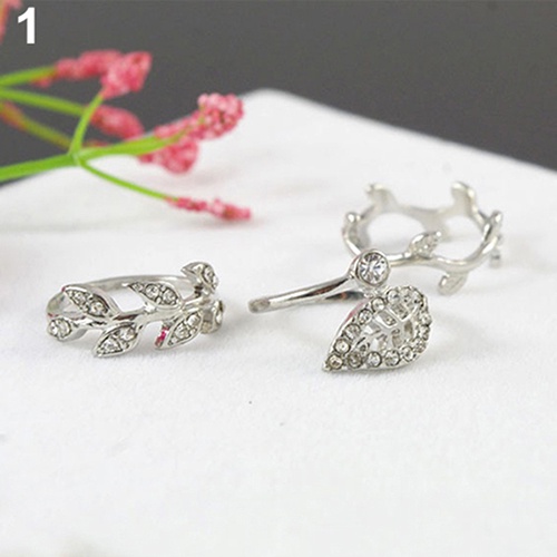 Hu Hu Hu Hu Hu Alat Bantu Pasang Kacamata♡ 3pcs Cincin Knuckle Desain Daun Bahan Alloy Warna Emas / Silver Hias Berlian Imitasi Untuk Wanita