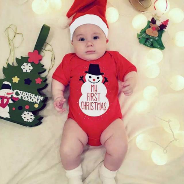 2 pcs set Ready stock  Christmas Romper Baju  Bayi  Natal 