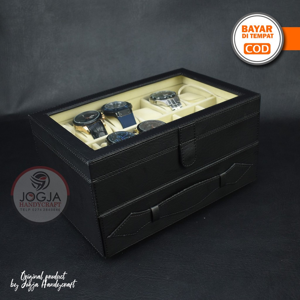 Black Cream Watch Box Organizer Mix Accesories Drawer