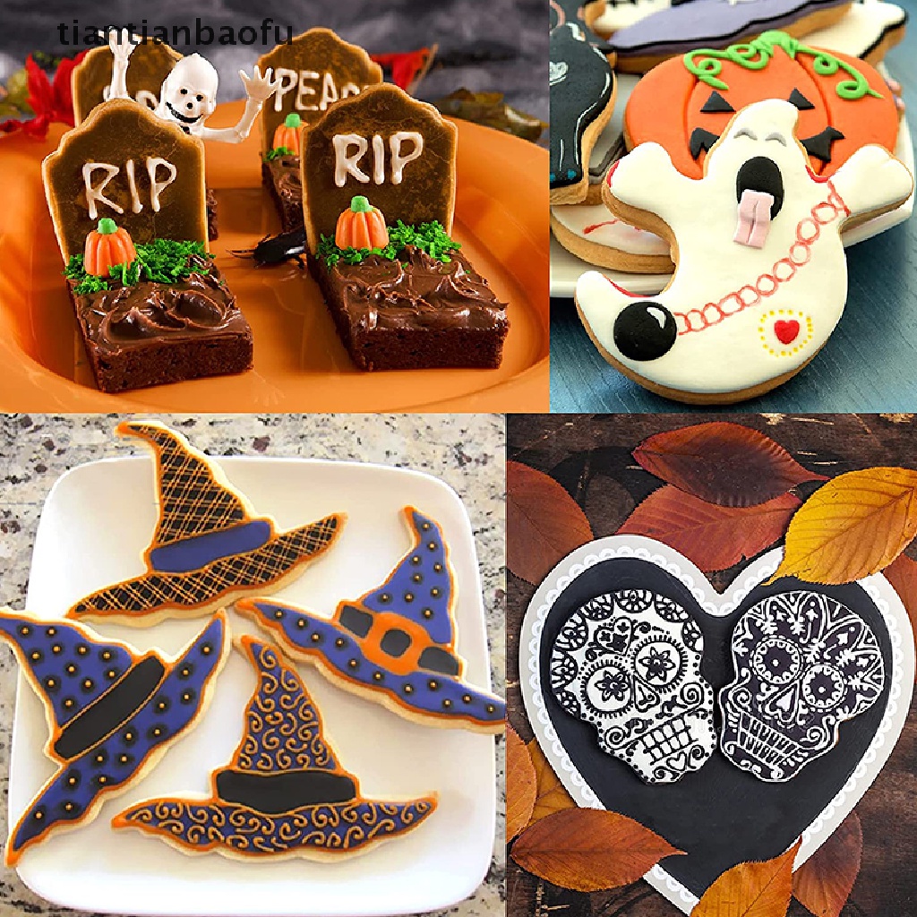 (tiantianbaofu) 2021 7 Pcs Cetakan Kue / Biskuit Bahan Metal Motif Halloween