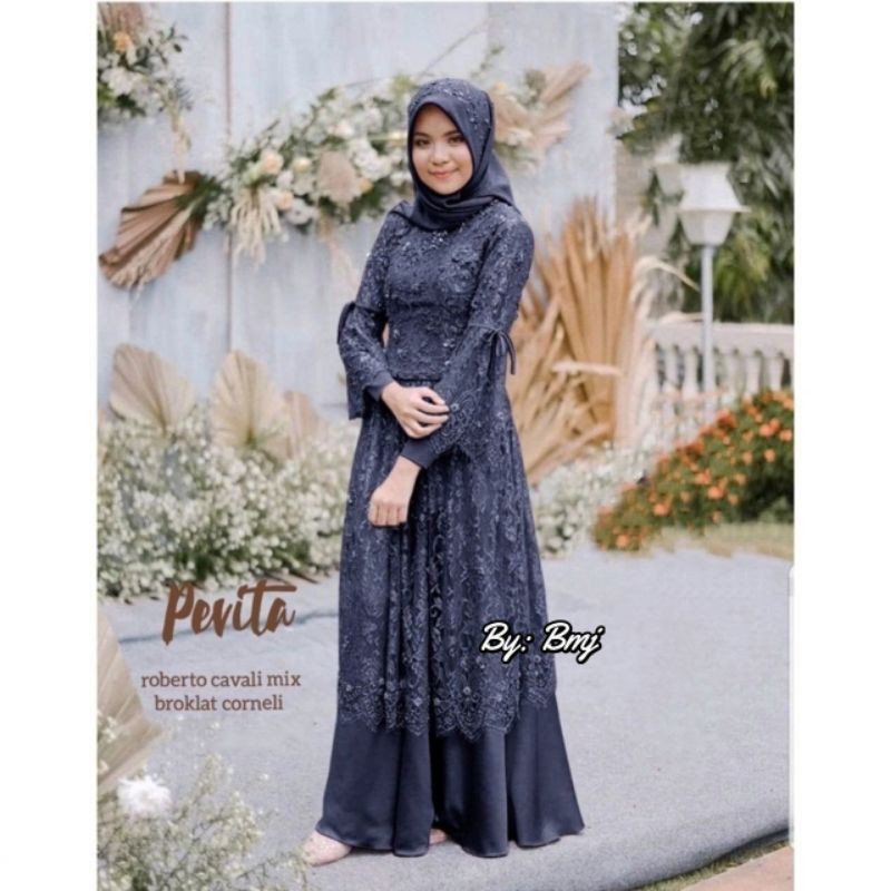 Gamis Brokat tile mutiara Pevita Trendy Best seller
