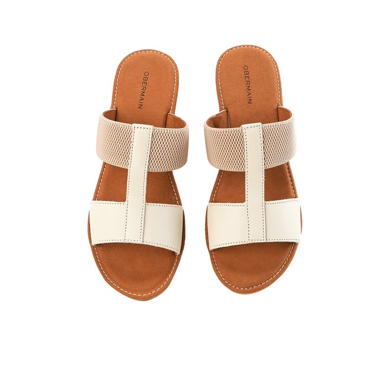 SANDAL WEDGES KULIT OBERMAIN WANITA ORIGINAL ASLI TERBARU PUTIH OW06