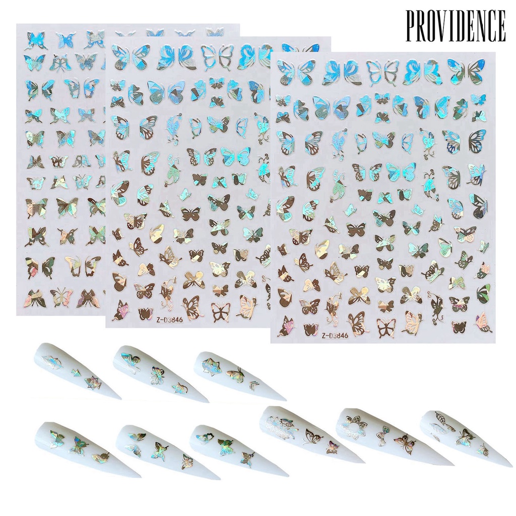 Providence Butterfly  Nail Stickers Symphony Color Eye-catching Craft Decoration Holographic Butterfly Nail Art Sticker for Girl