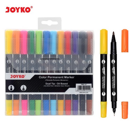 ( Set 12 Warna ) JOYKO COLOR MARKER PEN 2 TIP - PERMANEN 2 MATA PEN - SPIDOL COLOR PERMANENT MARKER DUAL TIPS OIL BASED PMC-27