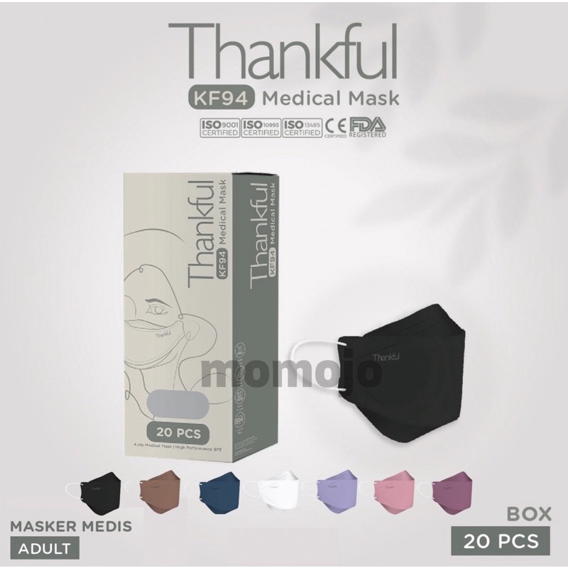 MASKER THANKFUL KF94 KF 94 EARLOOP COLOR MEDICAL FACE MASK ISI 20 PCS