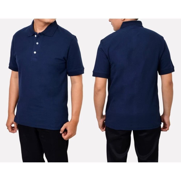 KAOS POLO SHIR BAJU KERAH DISTRO NAVY BIRU DONGKER POLOS CUSTOM SABLON - M HIGHT QUALITY