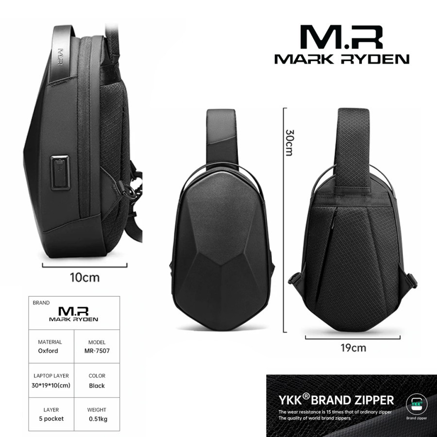 Tas Selempang MARK RYDEN MR7507 Original Sling Bag Cowok Anti Air USB