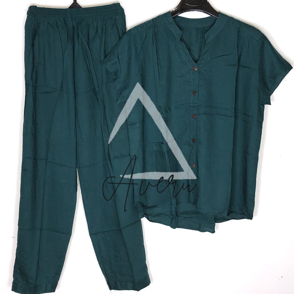 JUMBO Baju Tidur Wanita Piyama Setelan Rayon CP Celana Panjang - Polos-8