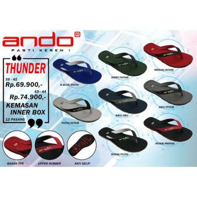 SANDAL JEPIT ANDO THUNDER ORIGINAL SENDAL JAPIT KARET PRIA CASUAL